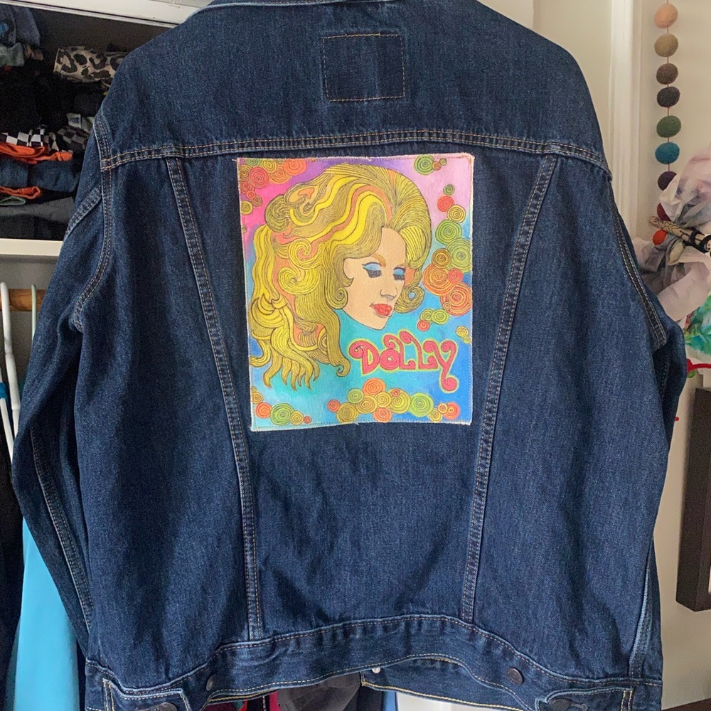 Hand Painted Dolly Parton Levi Jacket, XL